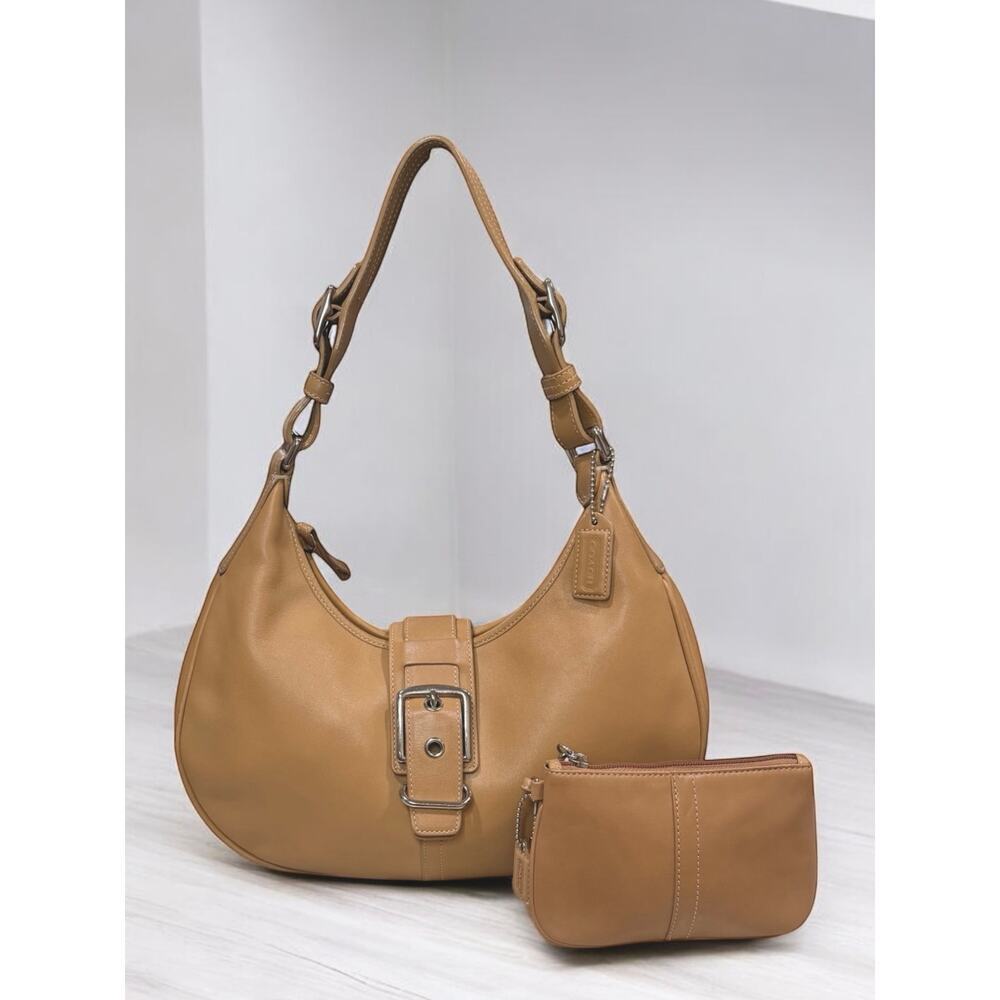 Vintage Coach 7548 Hamptons Leather Buckle Hobo Bag & Wristlet